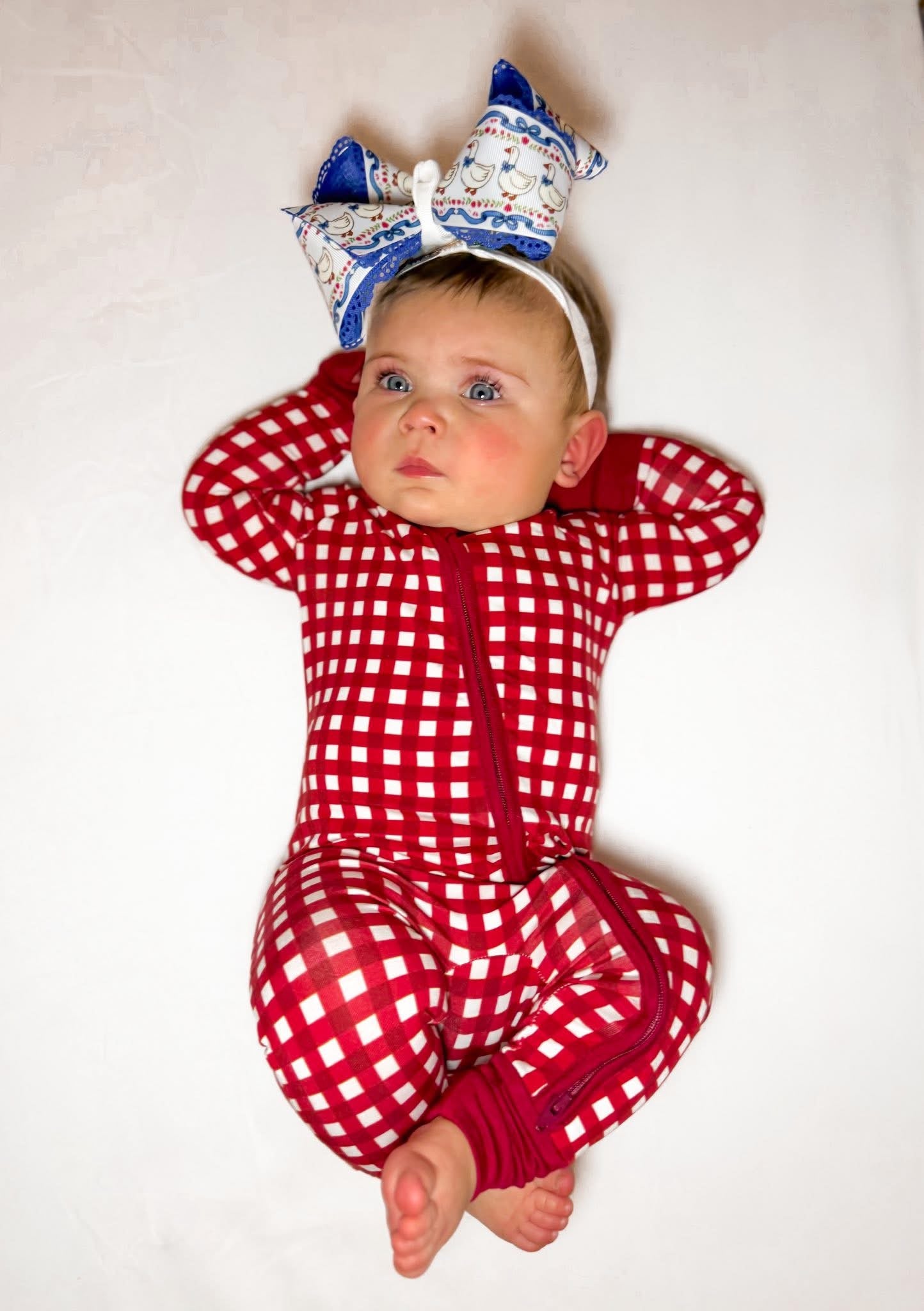 Red Gingham Double Zippy Romper