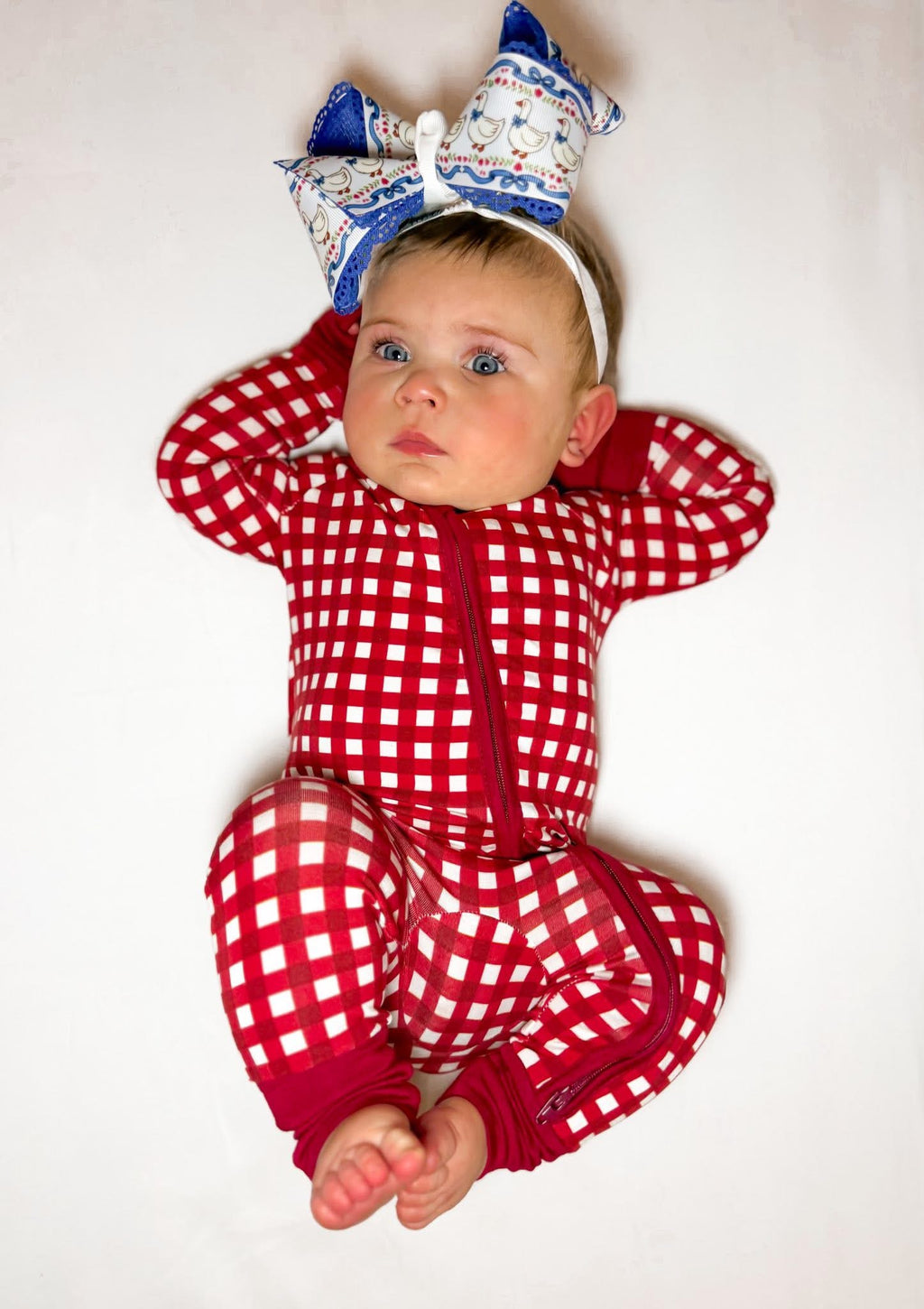 Red Gingham Double Zippy Romper