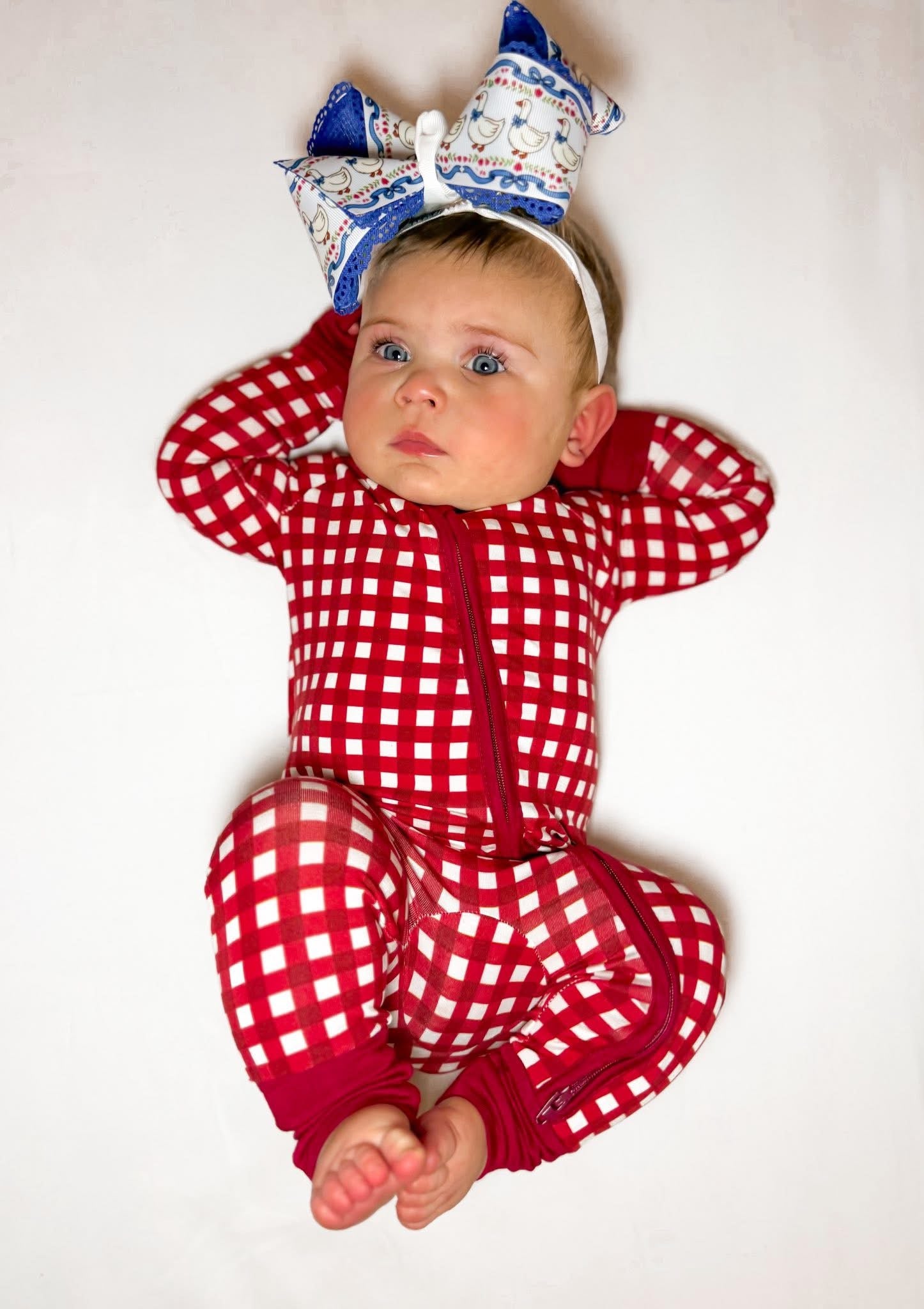 Red Gingham Double Zippy Romper