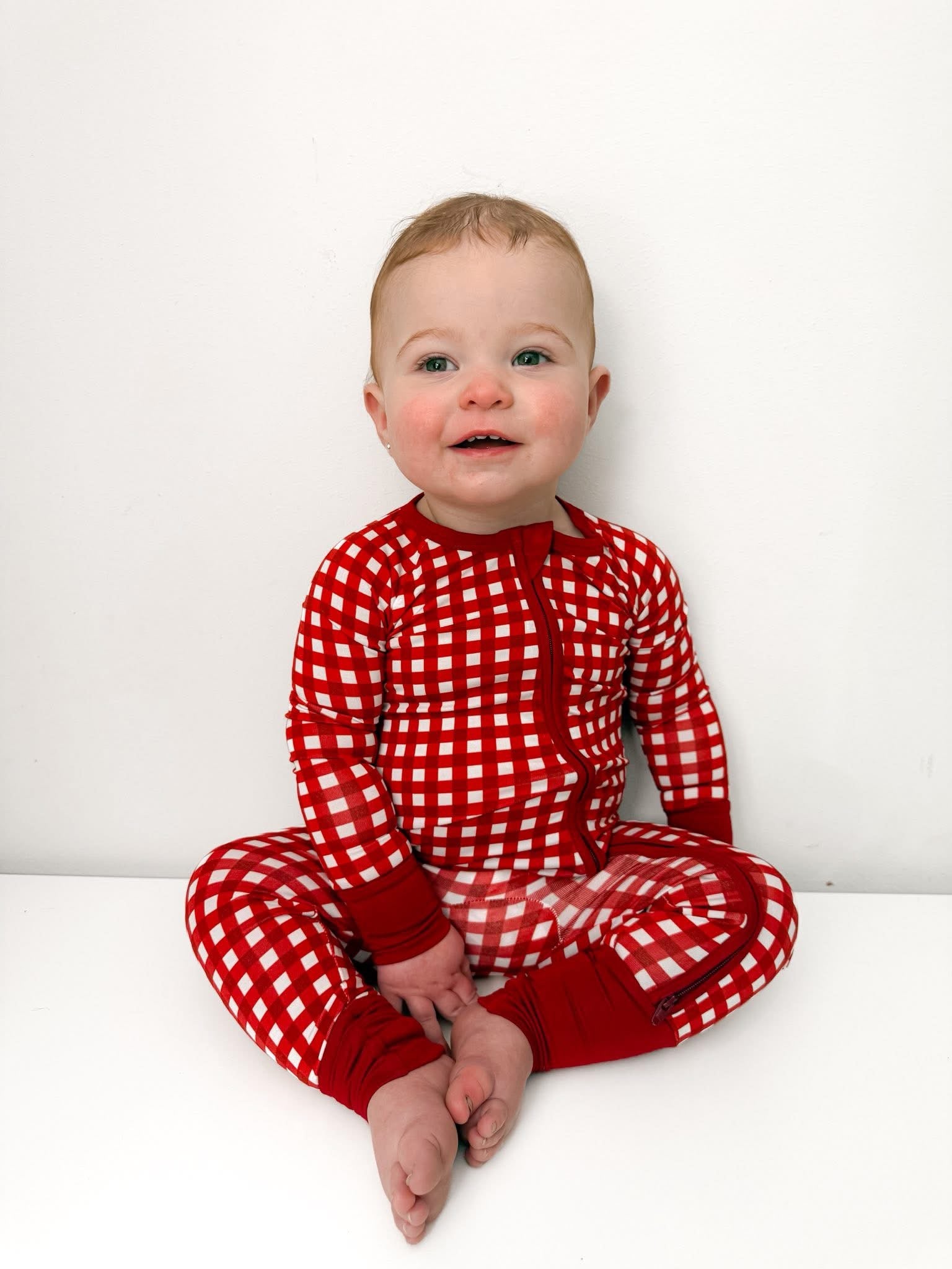 Red Gingham Double Zippy Romper