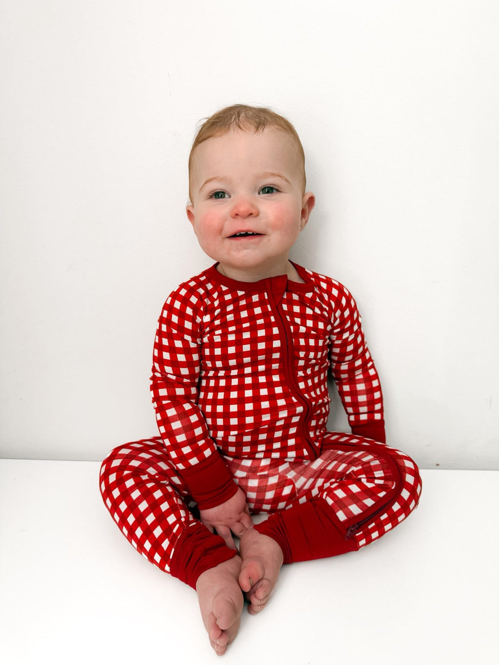 Red Gingham Double Zippy Romper