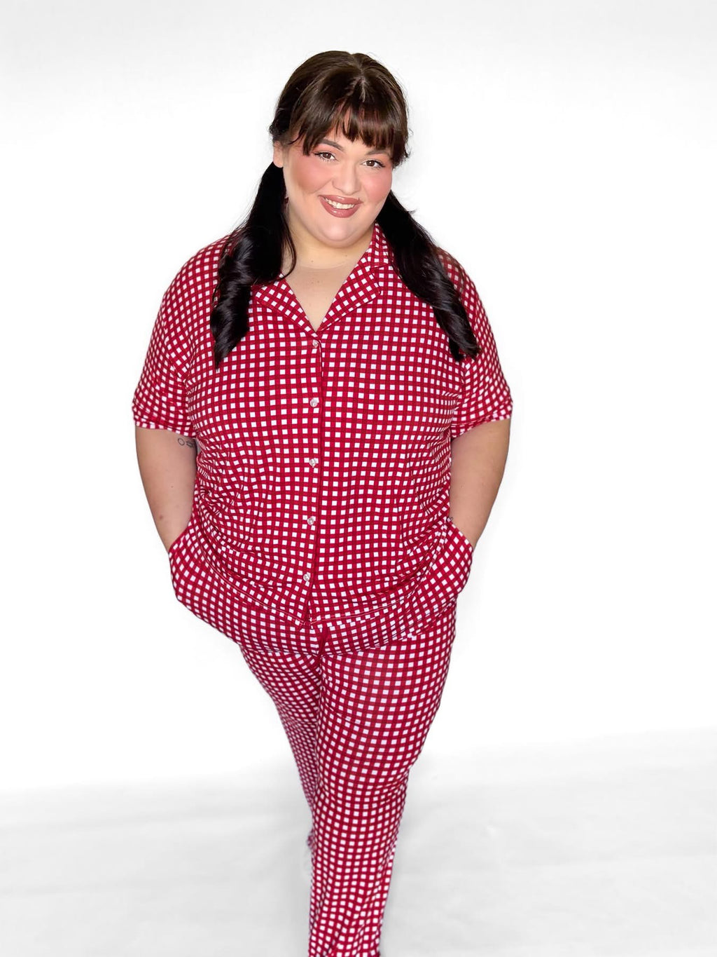 Red Gingham Womens Pant Set
