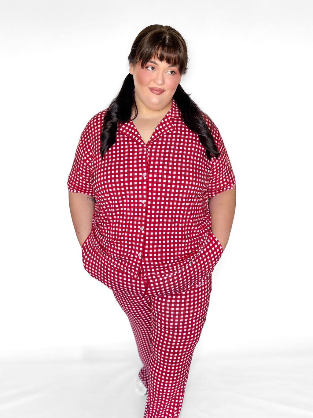 Red Gingham Womens Pant Set