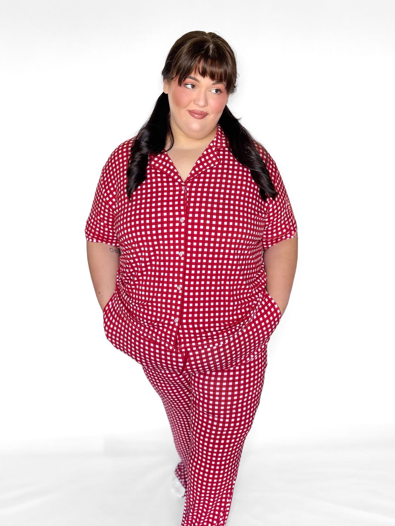 Red Gingham Womens Pant Set