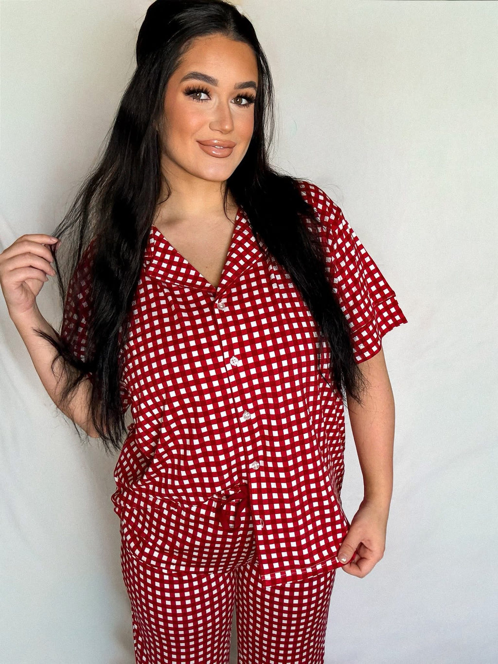 Red Gingham Womens Pant Set