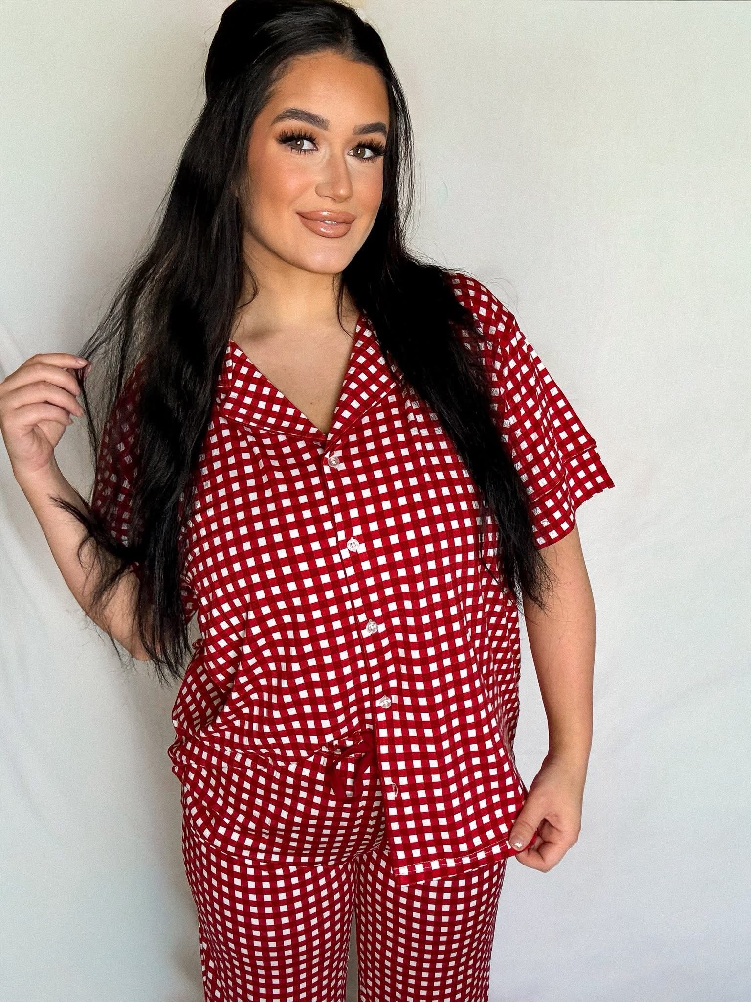 Red Gingham Womens Pant Set