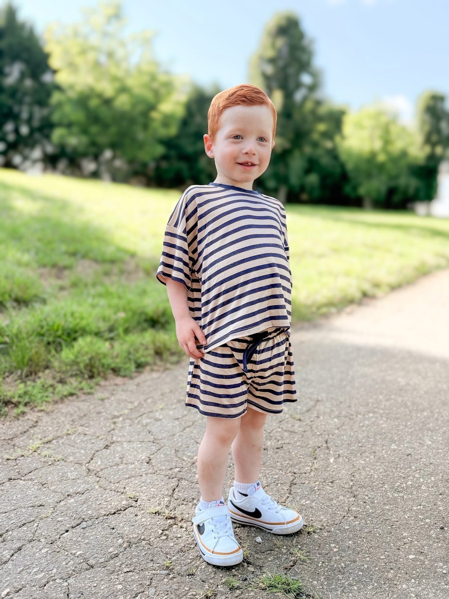 Coastal Stripes Oversized Short Set