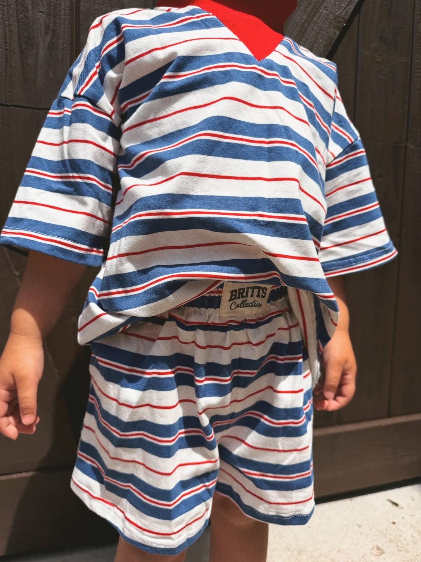 Blue/White Striped Kids Short Set