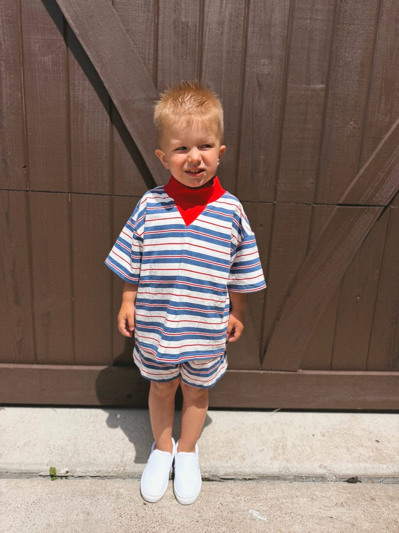 Blue/White Striped Kids Short Set