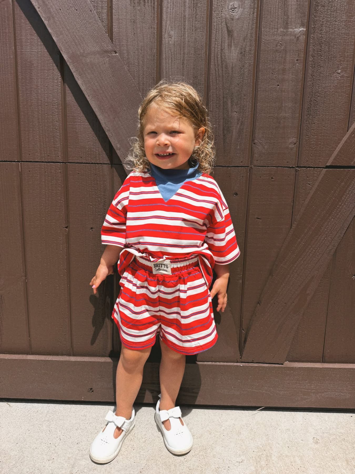 Red/White Striped Kids Short Set