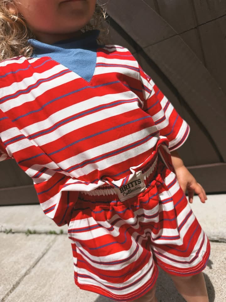 Red/White Striped Kids Short Set