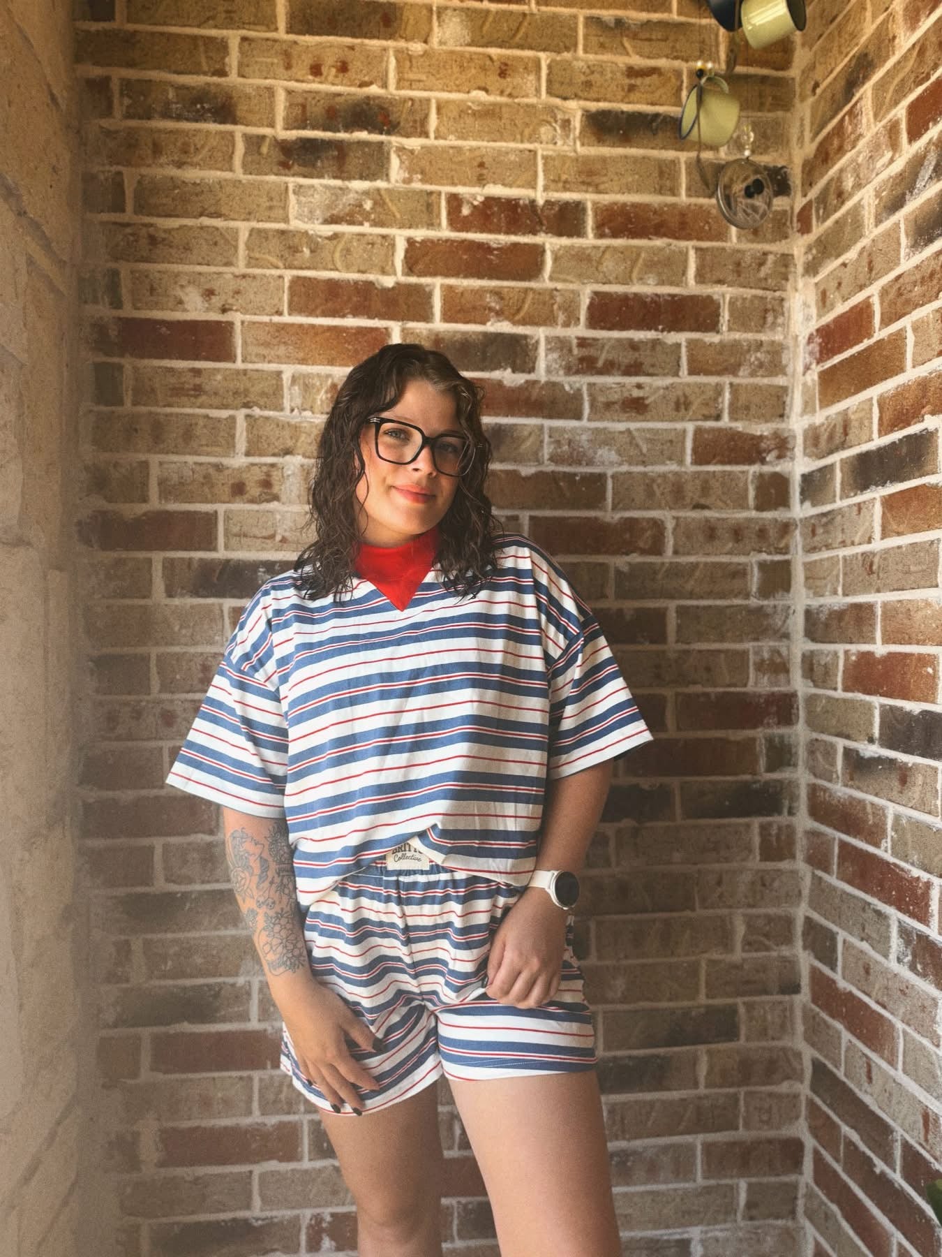 Blue/White Striped Womens Short Set
