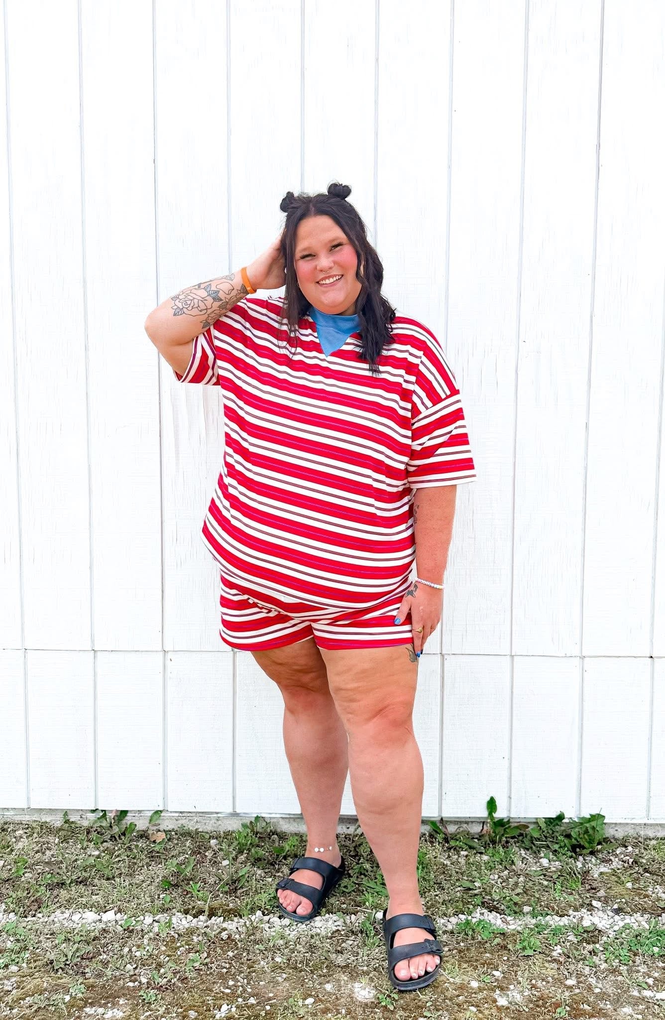 Red/White Striped Womens Short Set