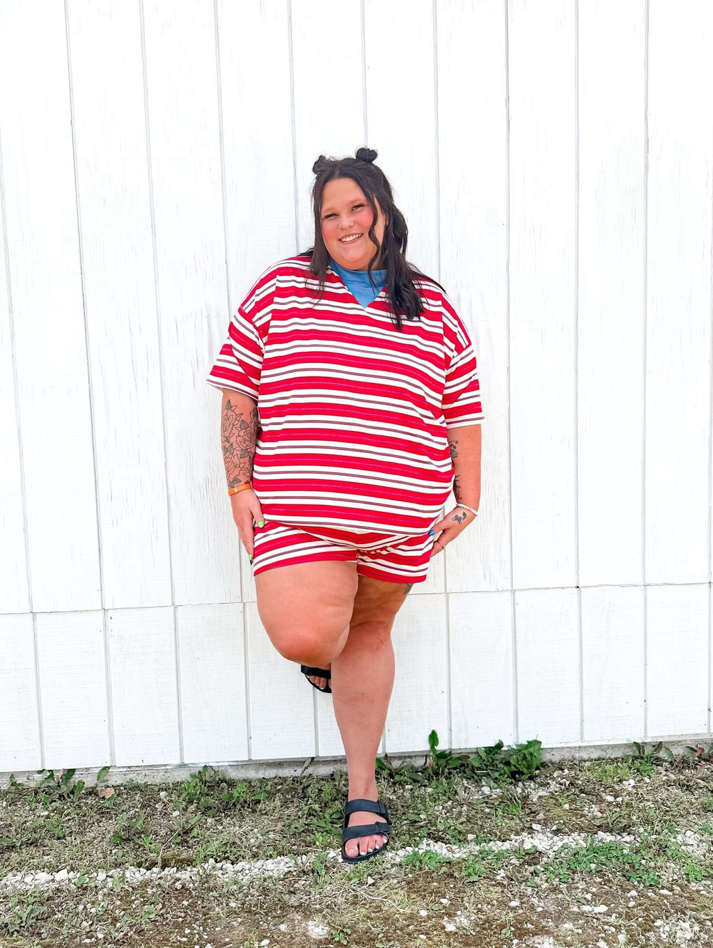 Red/White Striped Womens Short Set