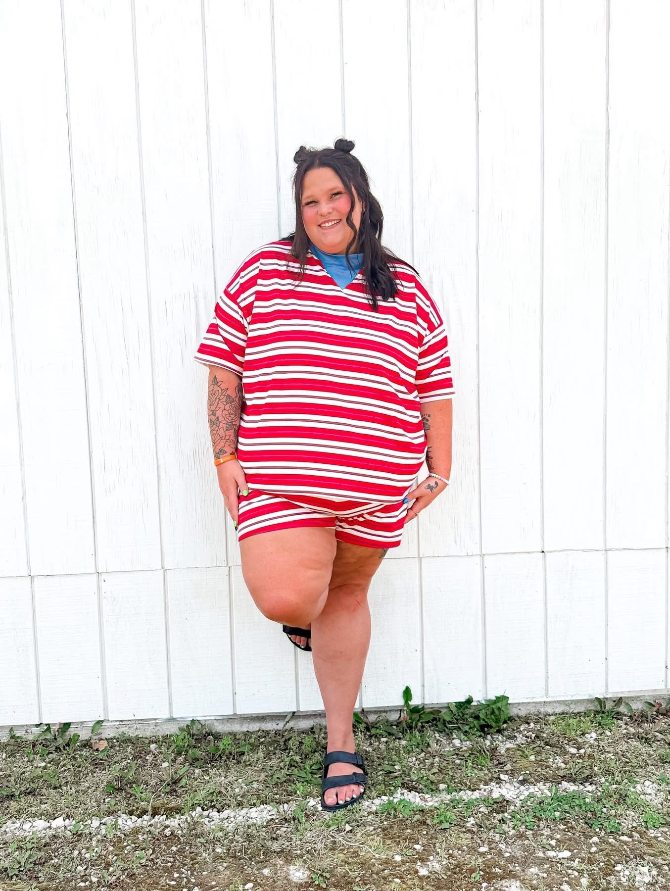 Red/White Striped Womens Short Set