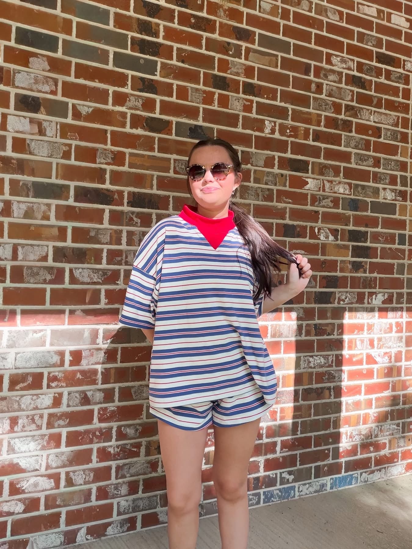 Blue/White Striped Womens Short Set