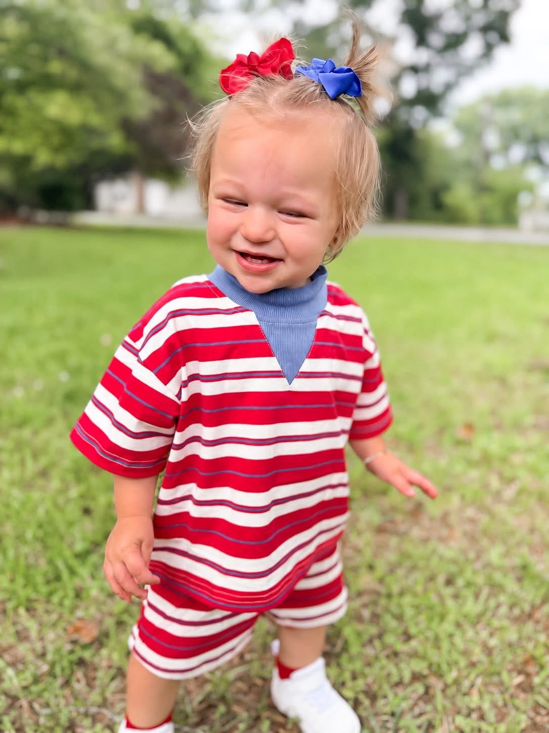 Red/White Striped Kids Short Set