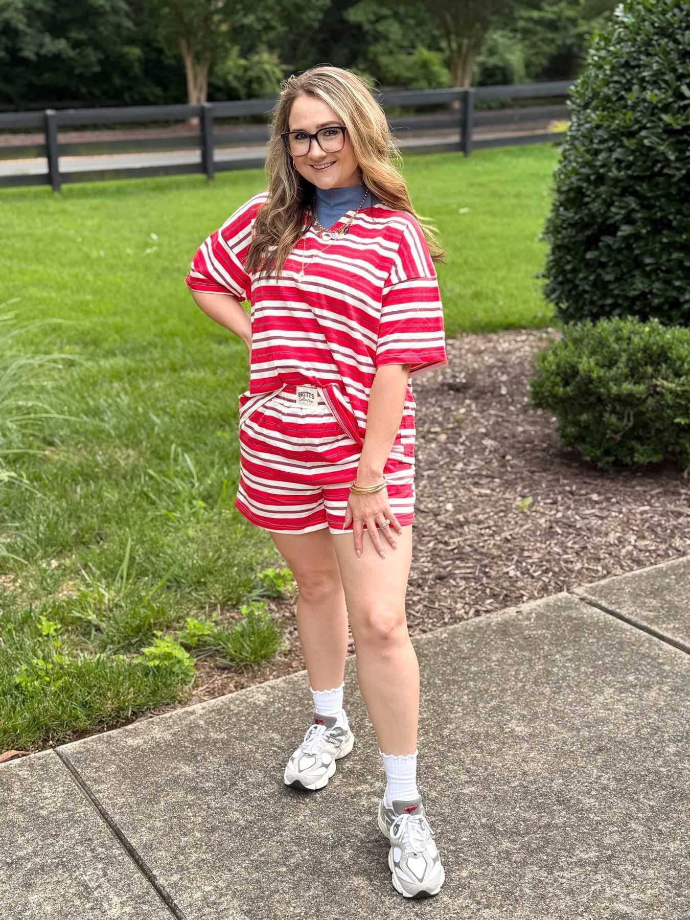 Red/White Striped Womens Short Set
