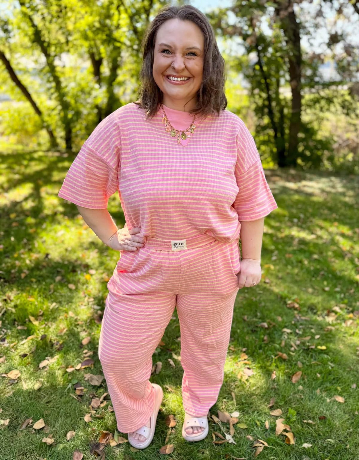 Sunshine Stripes Womens Waffle Knit Pants Set