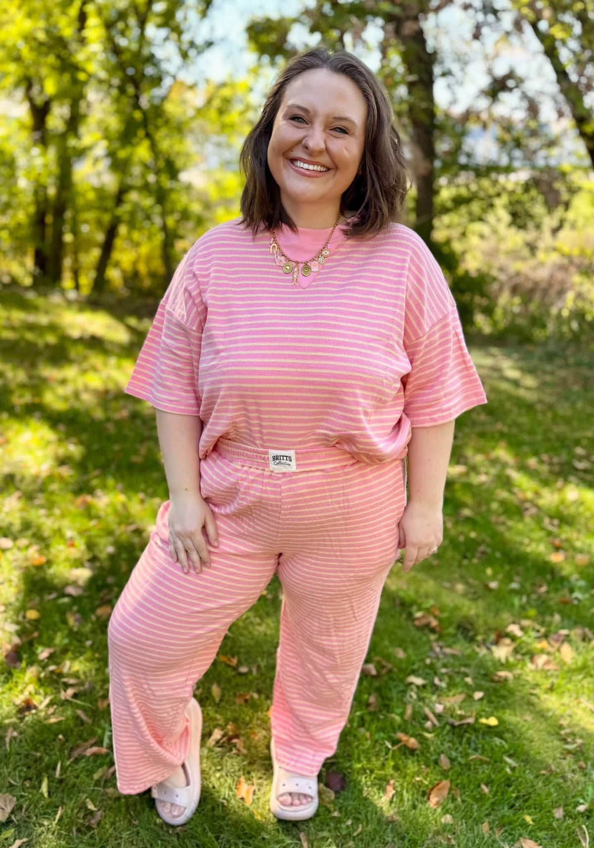 Sunshine Stripes Womens Waffle Knit Pants Set