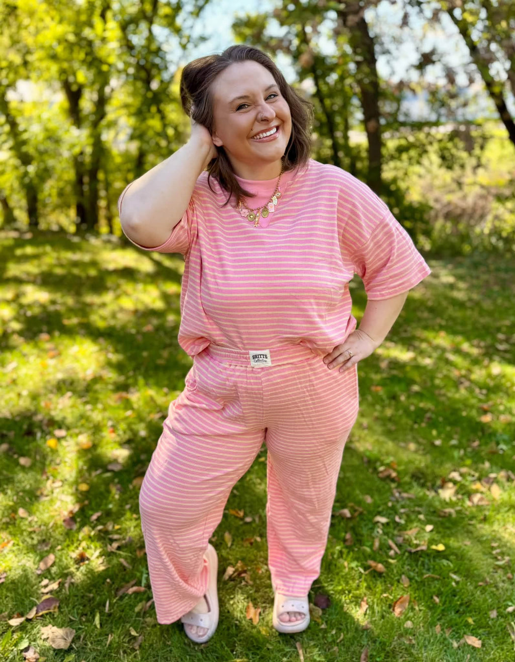 Sunshine Stripes Womens Waffle Knit Pants Set