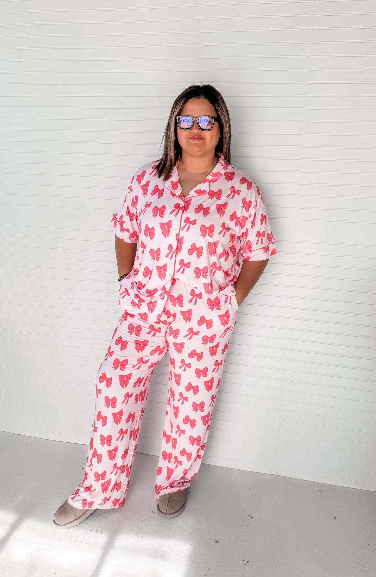 Bronx&Co. Pink Bows Womens Pant Set