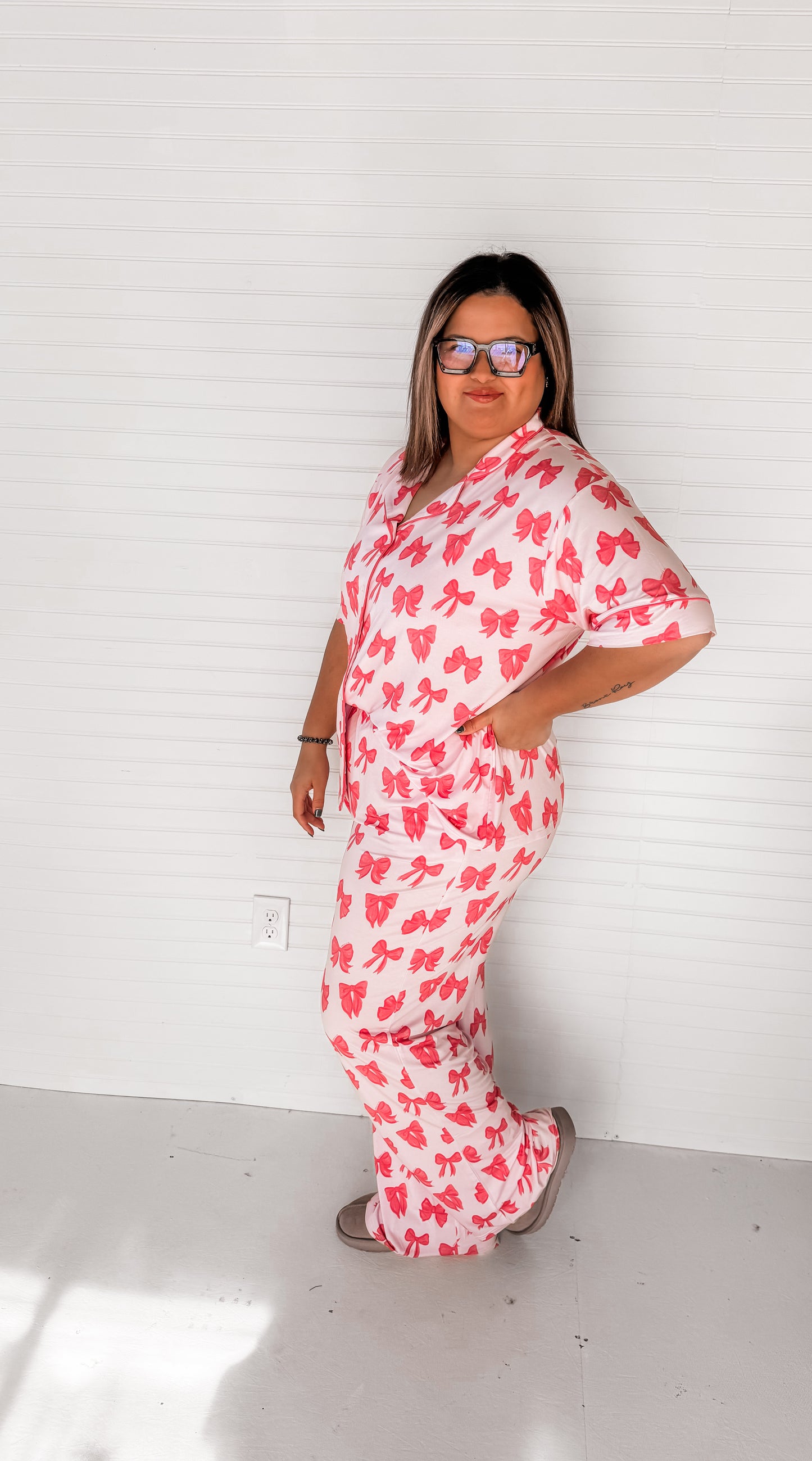 Bronx&Co. Pink Bows Womens Pant Set