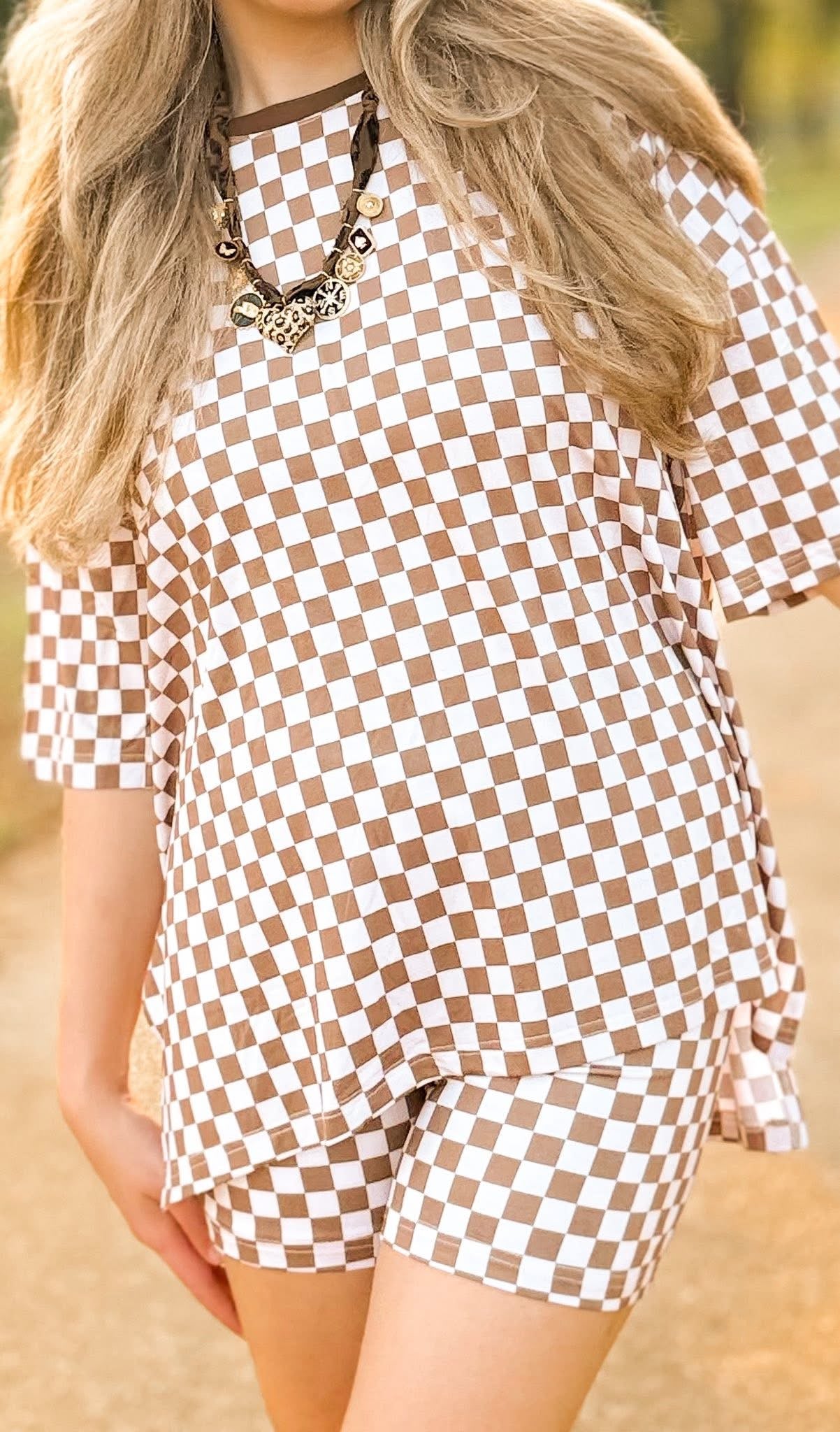 Mocha Checks Womens Biker Short Sets