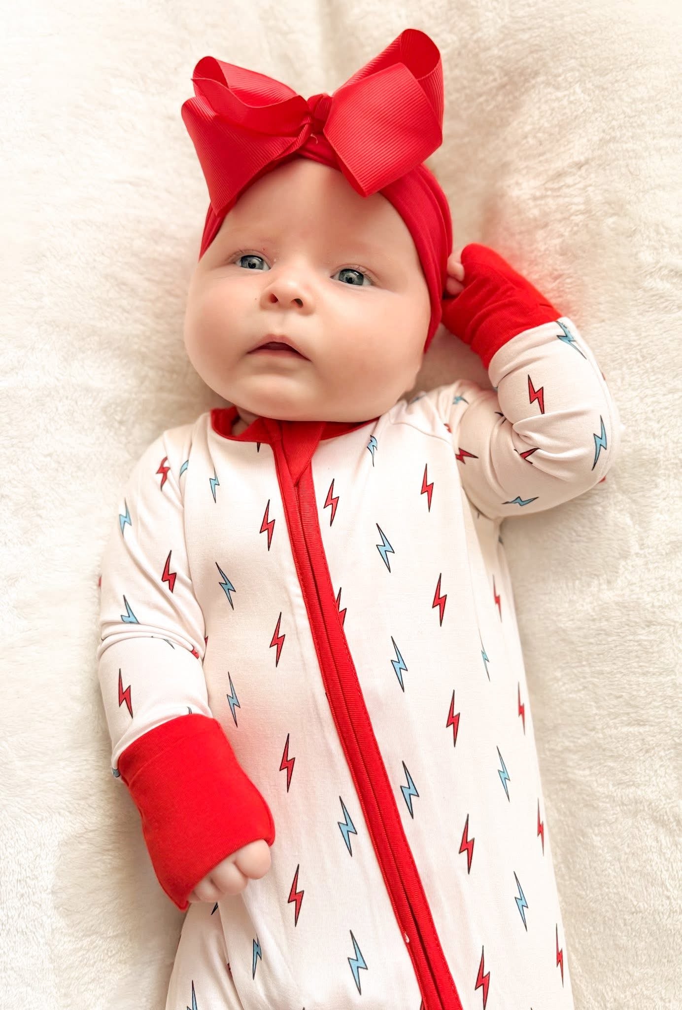Red, White, & Bolts Double Zippy Romper