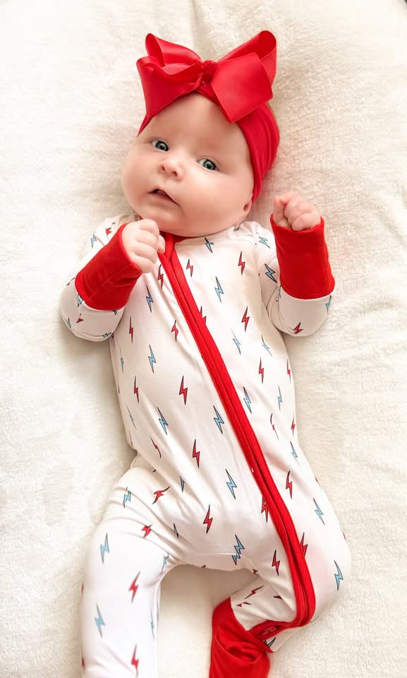 Red, White, & Bolts Double Zippy Romper