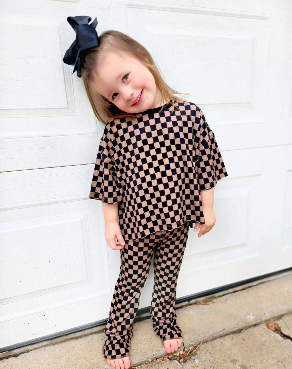 Neutral Checkered Kids Daywear Pant Set
