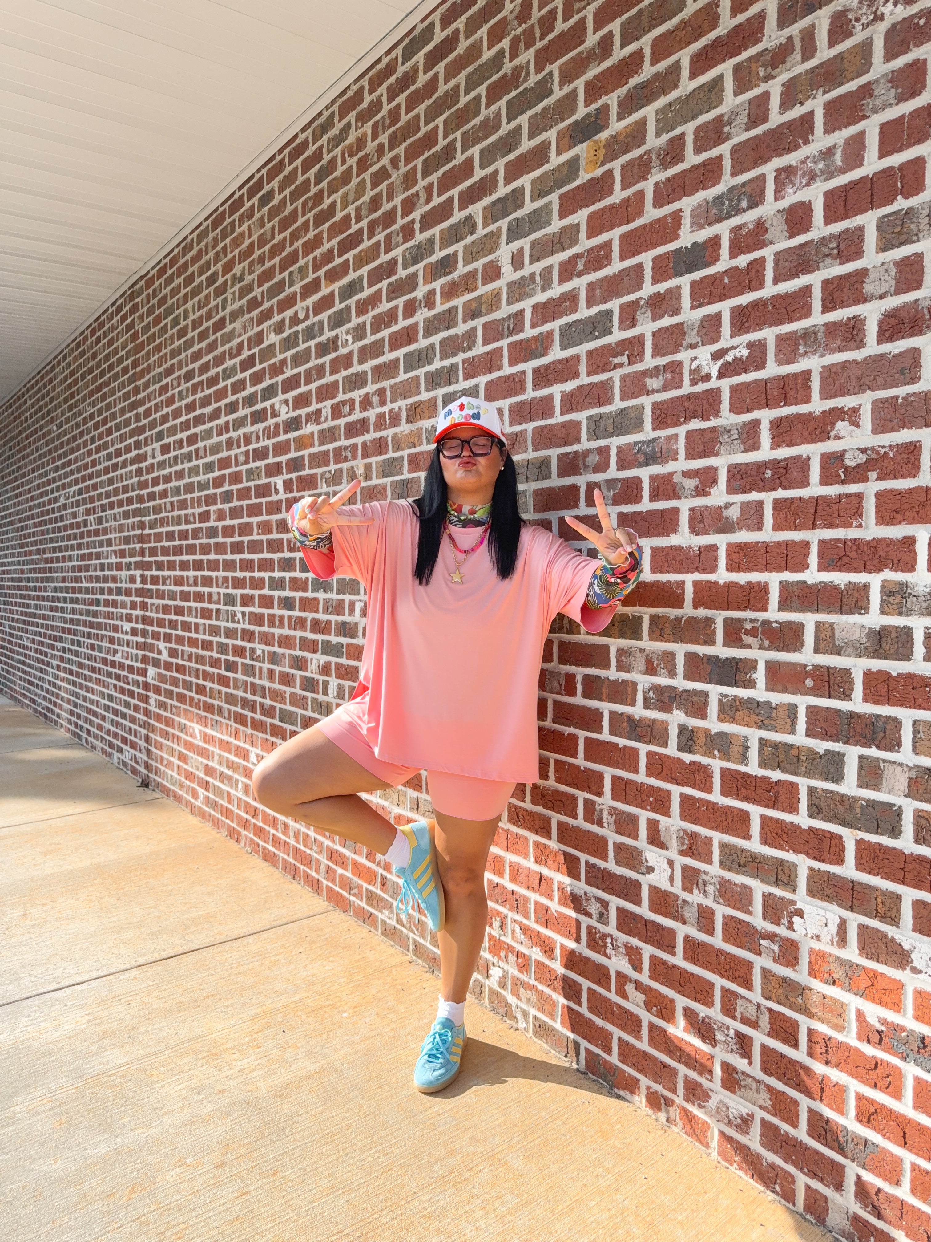 Pink Flamingo Womens Oversized Biker Short Set