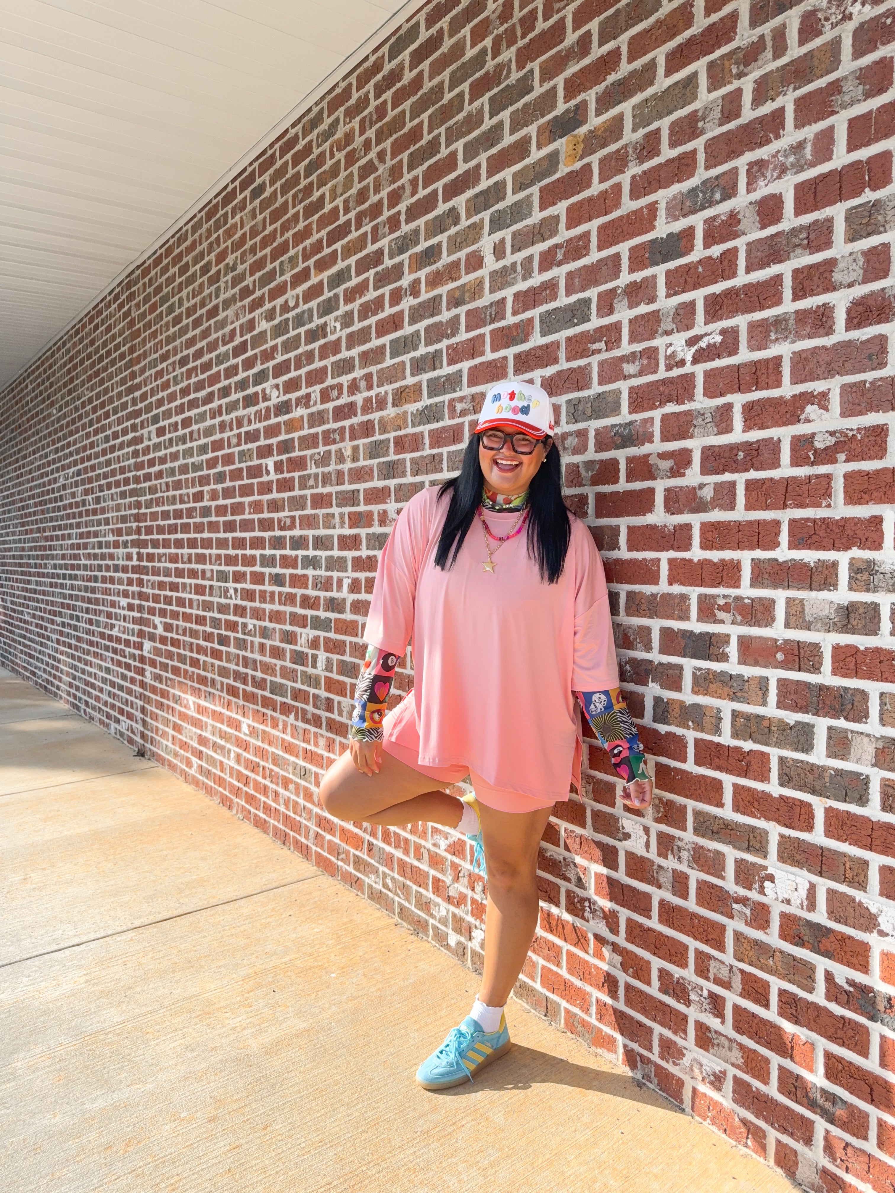 Pink Flamingo Womens Oversized Biker Short Set