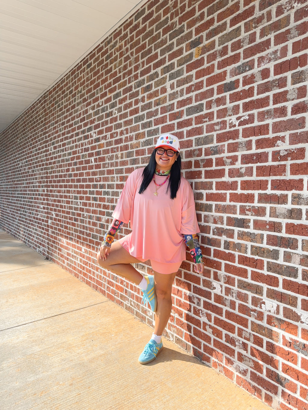 Pink Flamingo Womens Oversized Biker Short Set