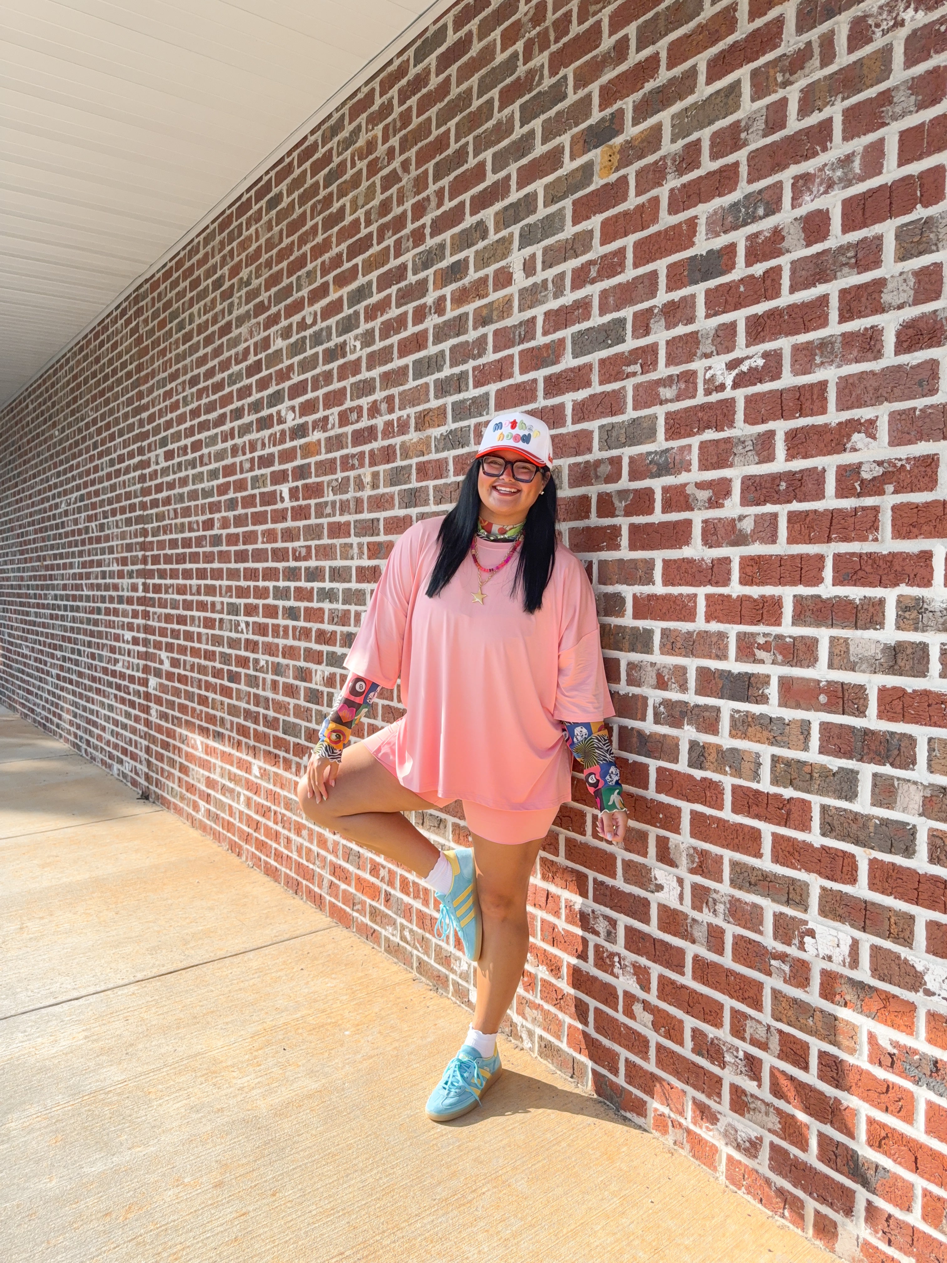 Pink Flamingo Womens Oversized Biker Short Set