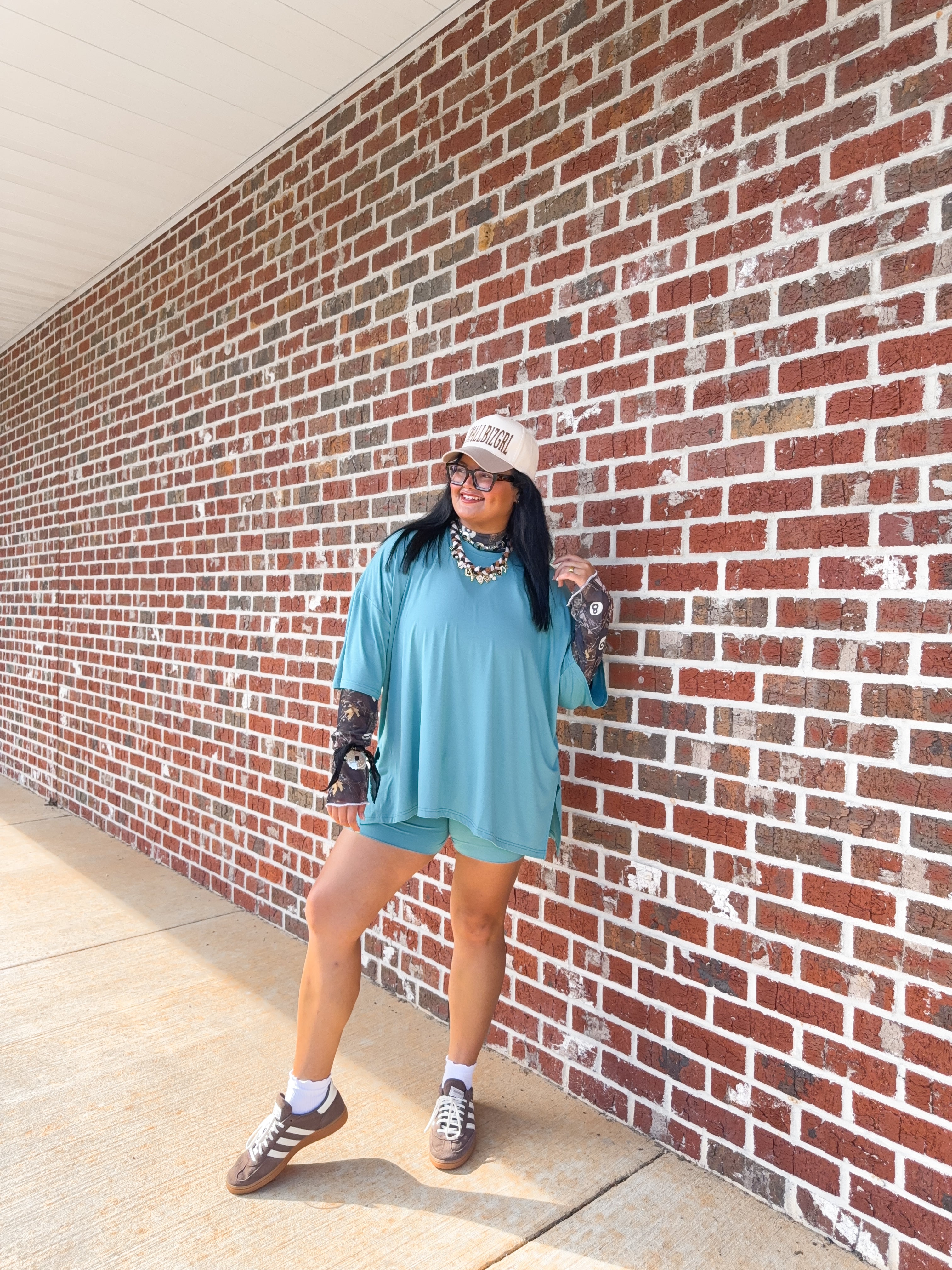 Tropical Teal Womens Oversized Biker Short Set