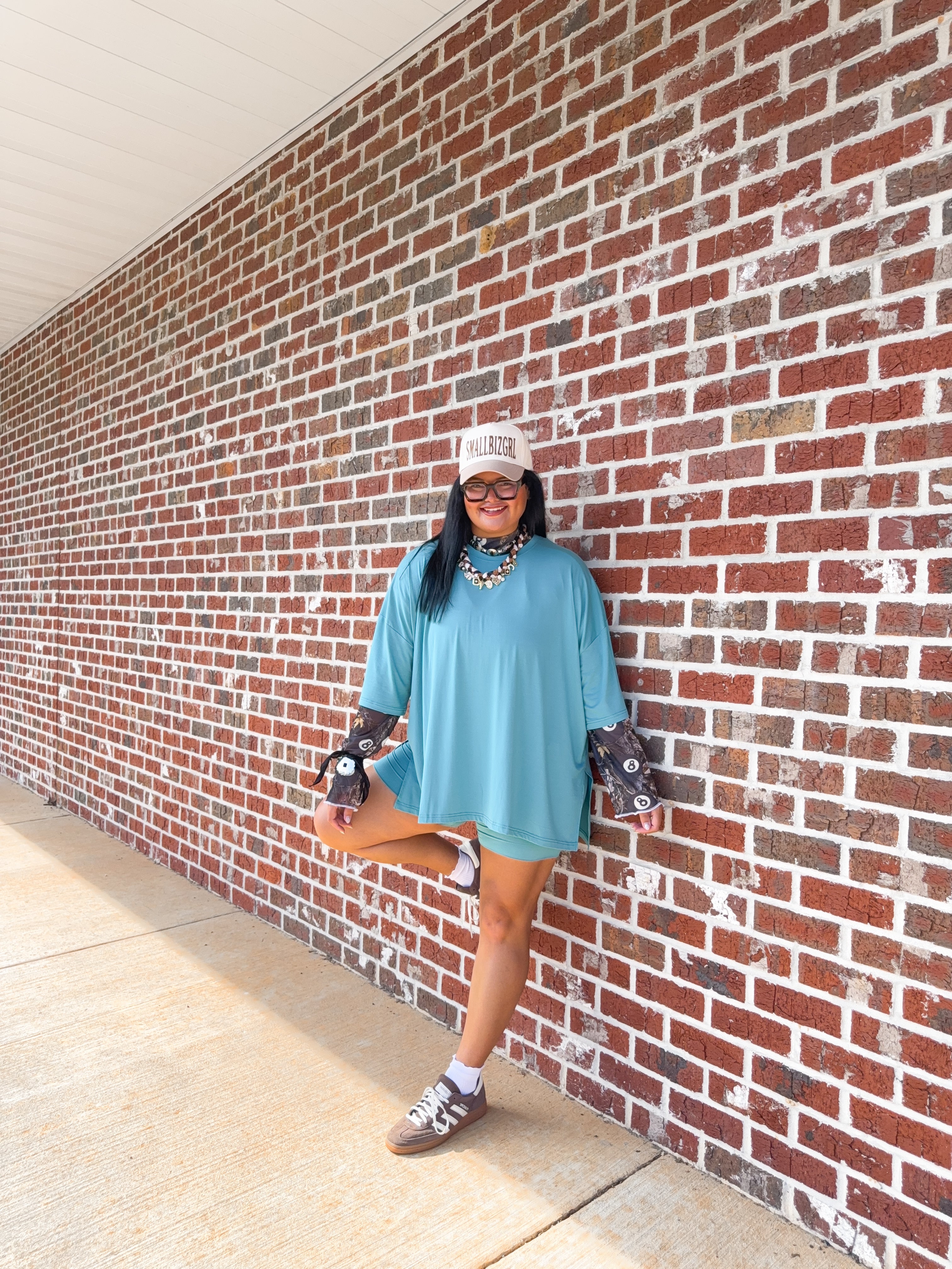 Tropical Teal Womens Oversized Biker Short Set