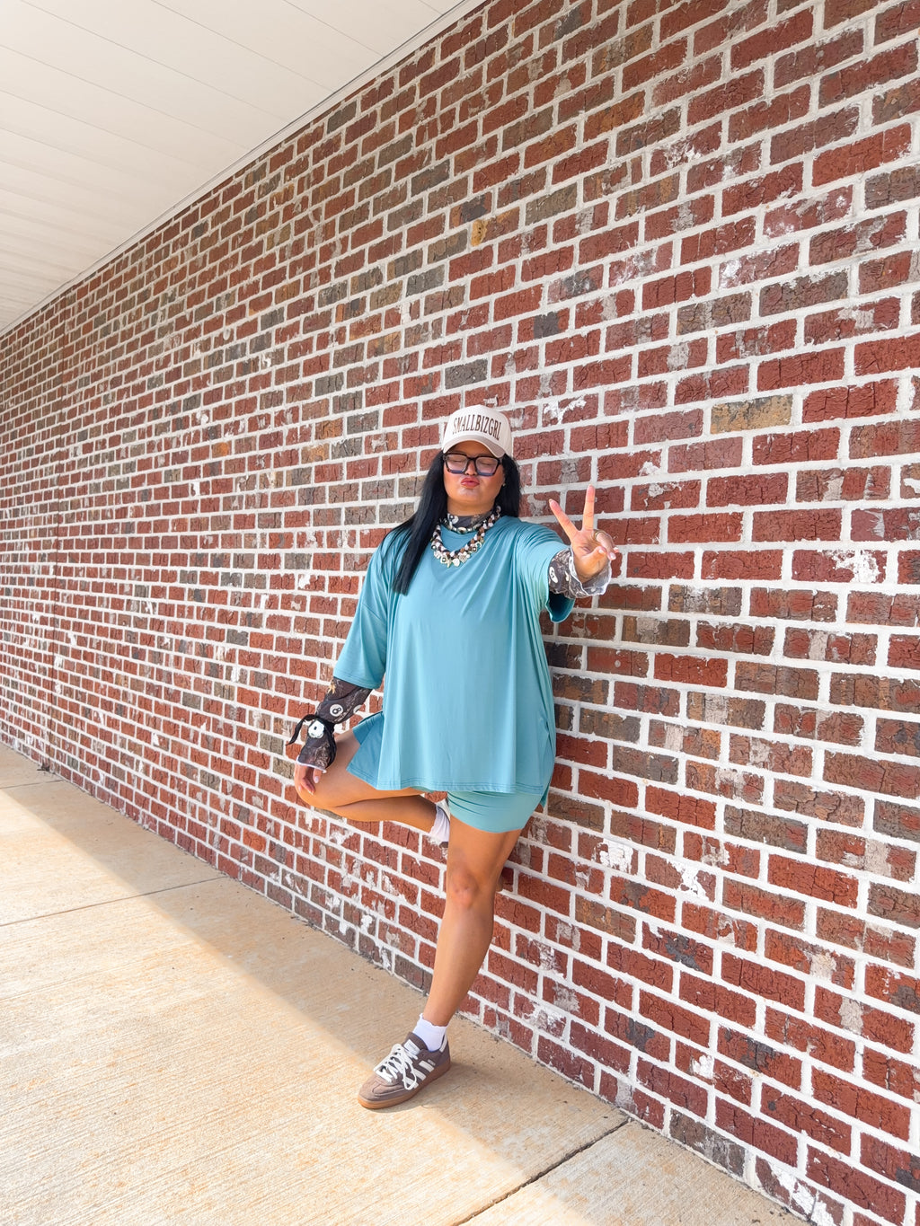 Tropical Teal Womens Oversized Biker Short Set