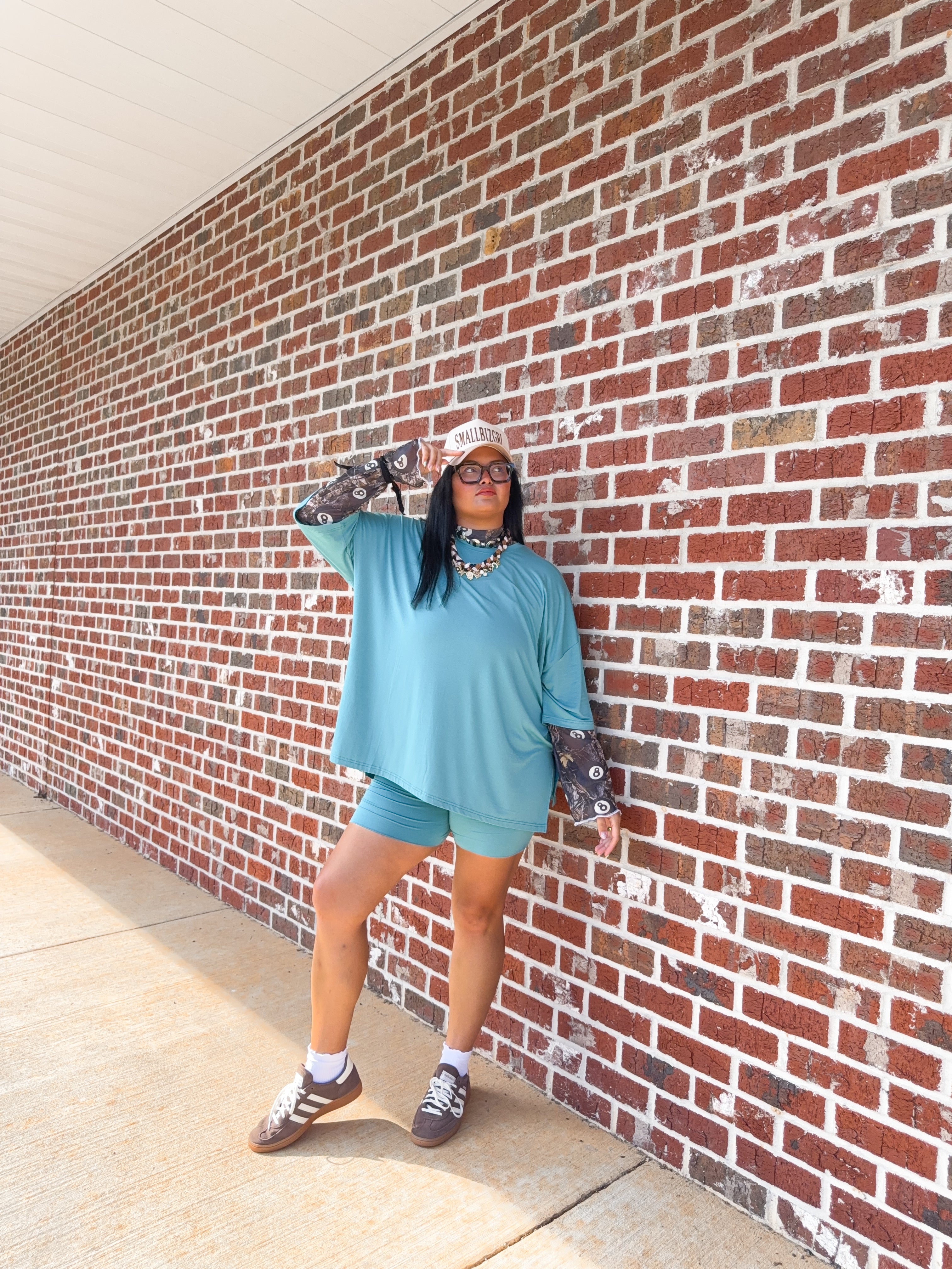 Tropical Teal Womens Oversized Biker Short Set