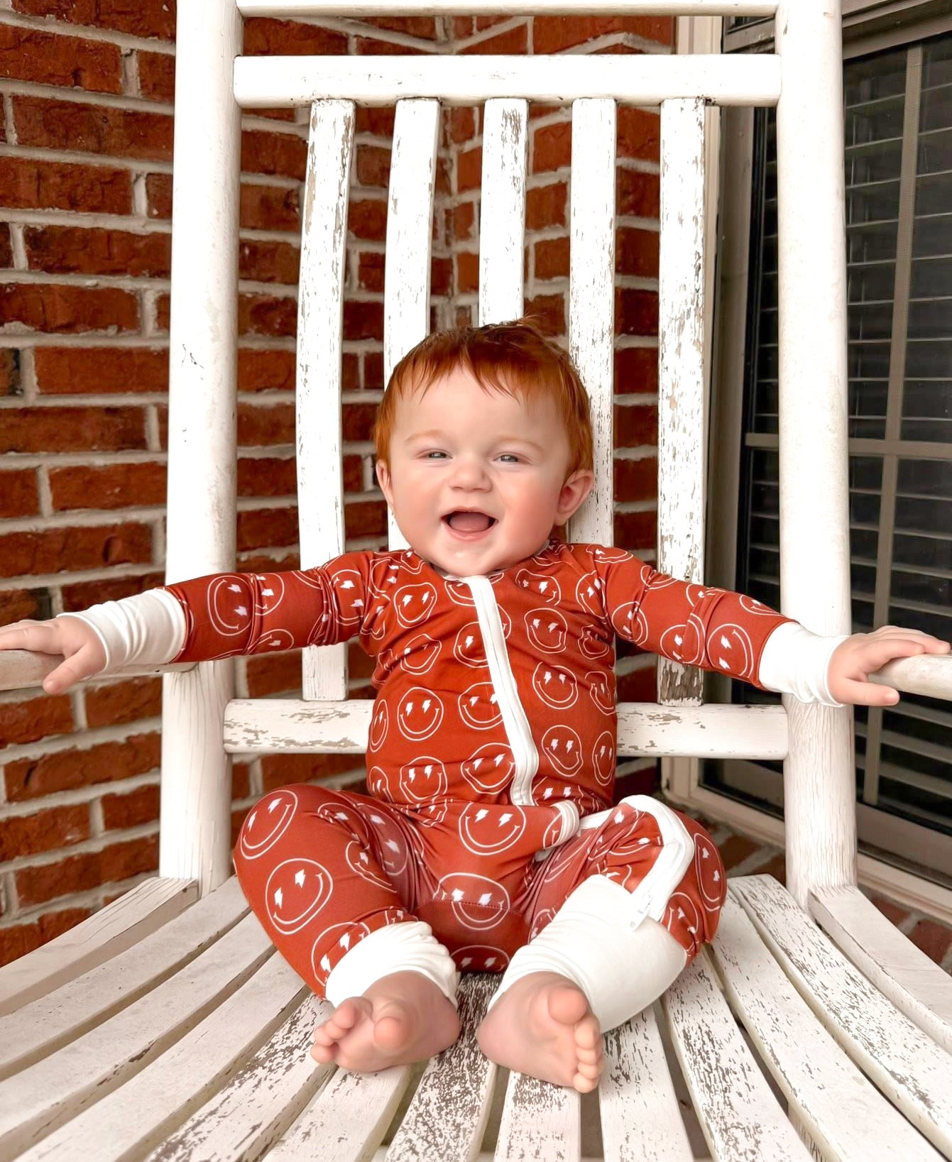 Retro Rust Smileys Double Zippy Romper