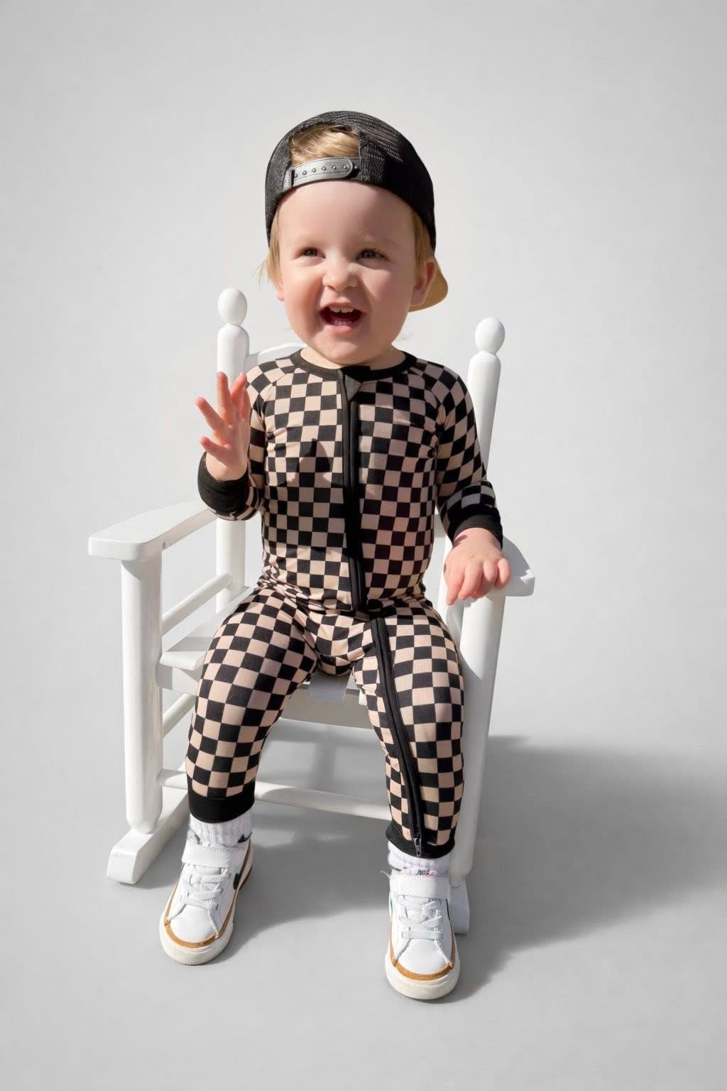 Cookies & Cream Checks Double Zippy Romper
