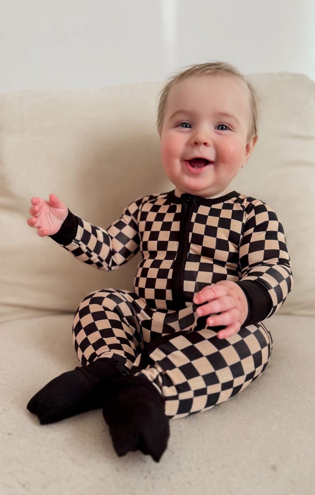 Cookies & Cream Checks Double Zippy Romper