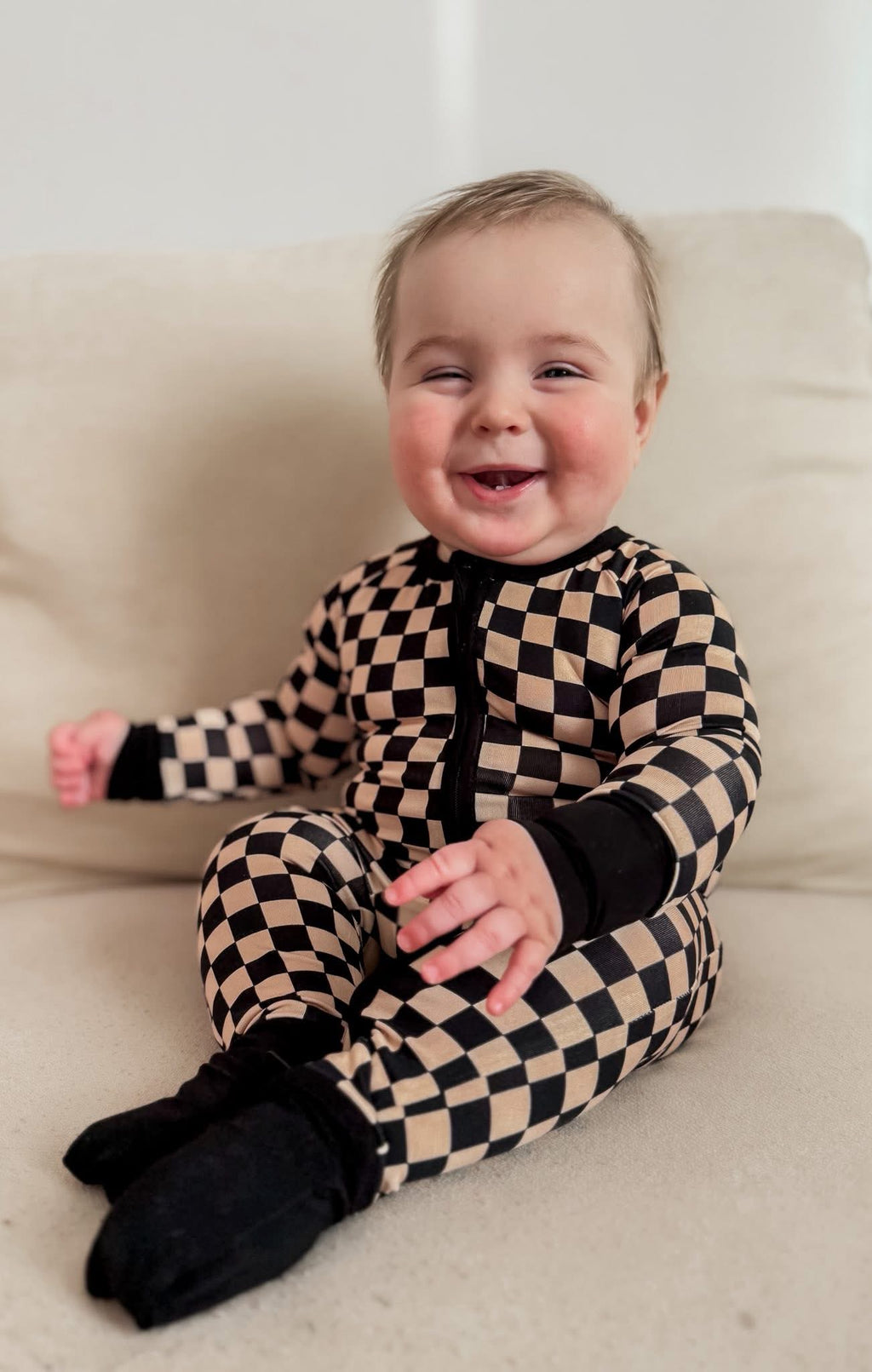 Cookies & Cream Checks Double Zippy Romper