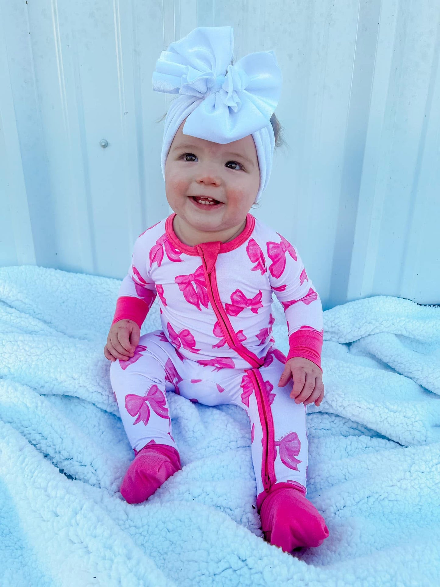 Bronx&Co. Pink Bows Double Zippy Romper