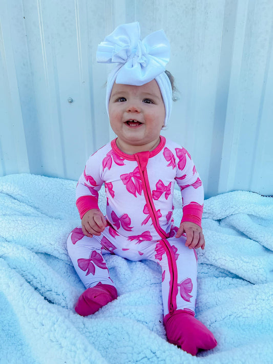 Bronx&Co. Pink Bows Double Zippy Romper