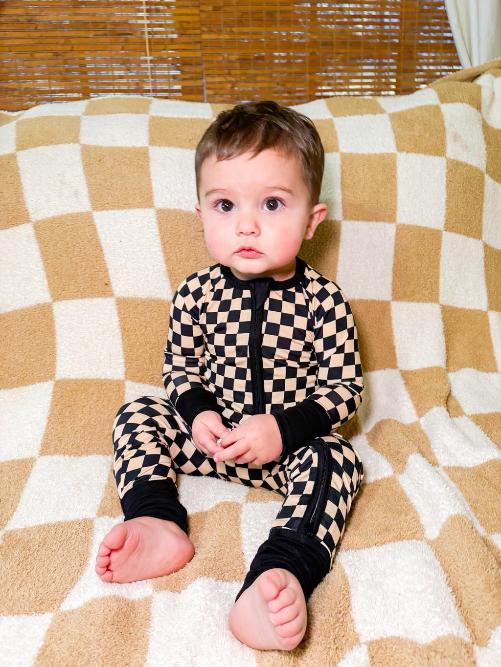 Cookies & Cream Checks Double Zippy Romper
