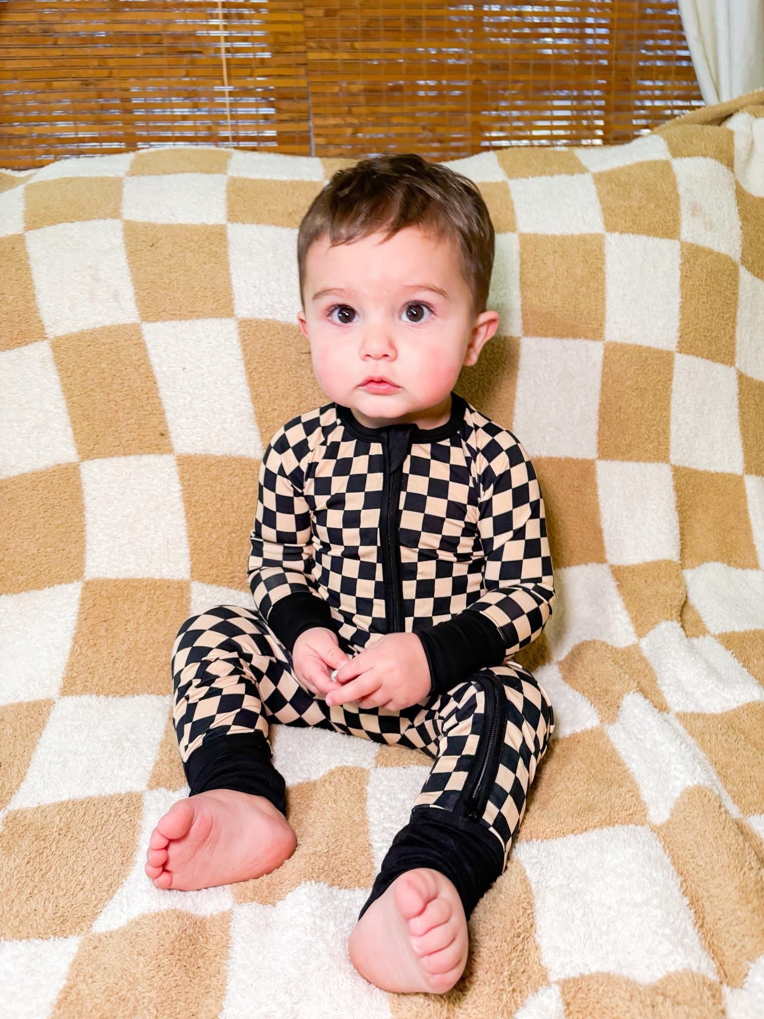 Cookies & Cream Checks Double Zippy Romper