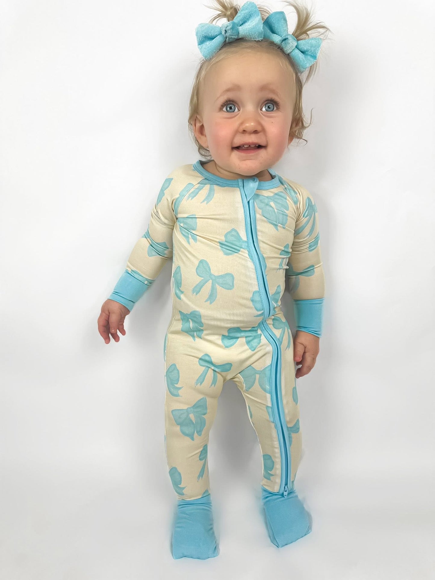 Bronx&Co. Blue Bow Double Zippy Romper