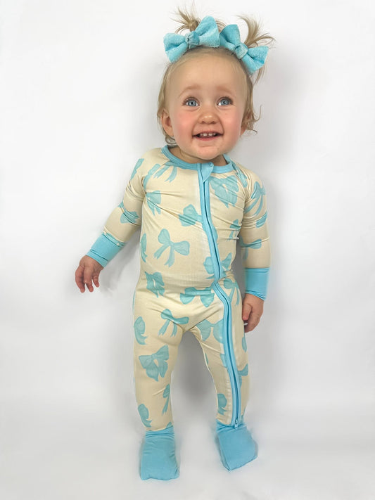 Bronx&Co. Blue Bow Double Zippy Romper