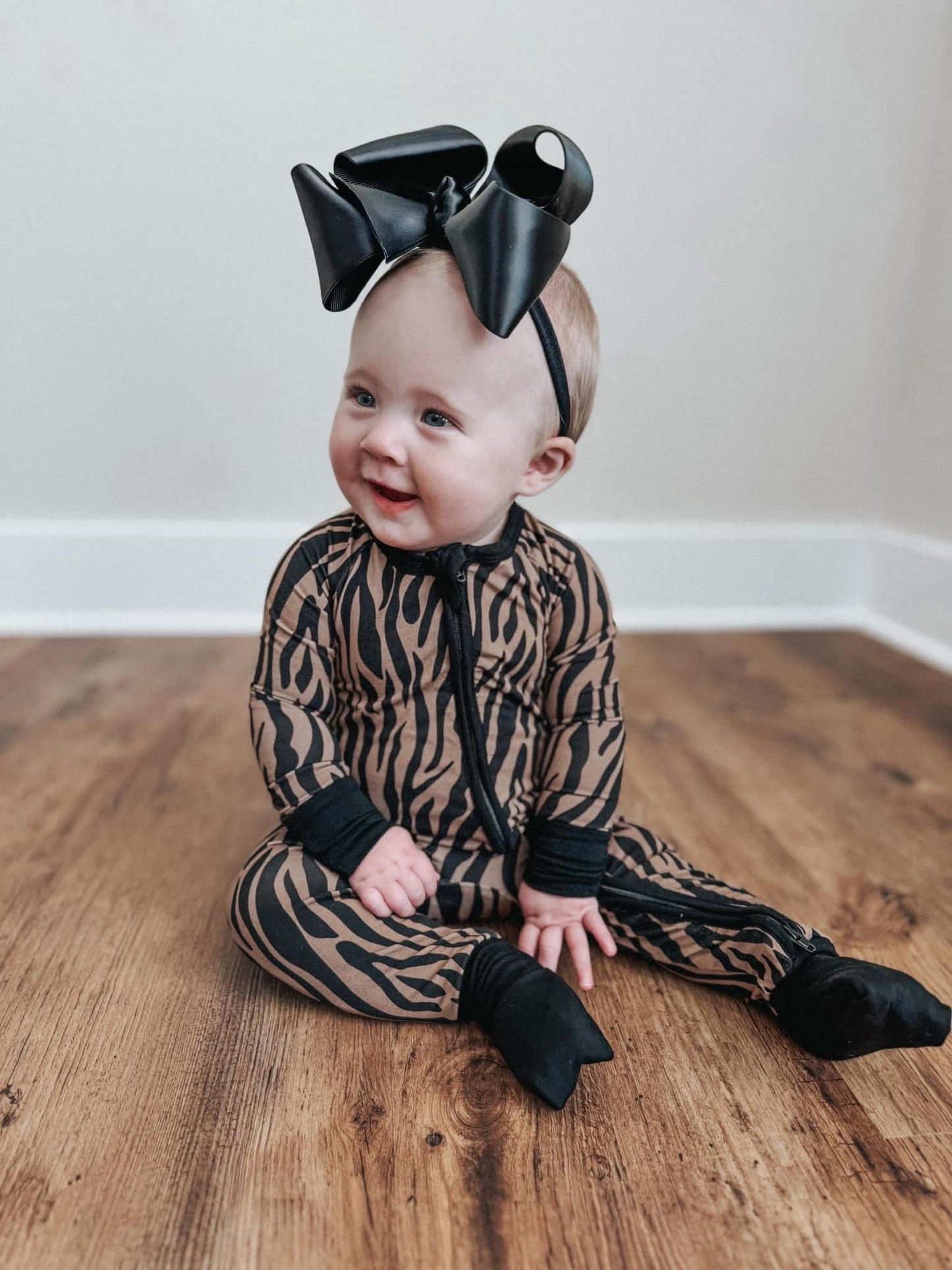 Neutral Zebra Double Zippy Romper